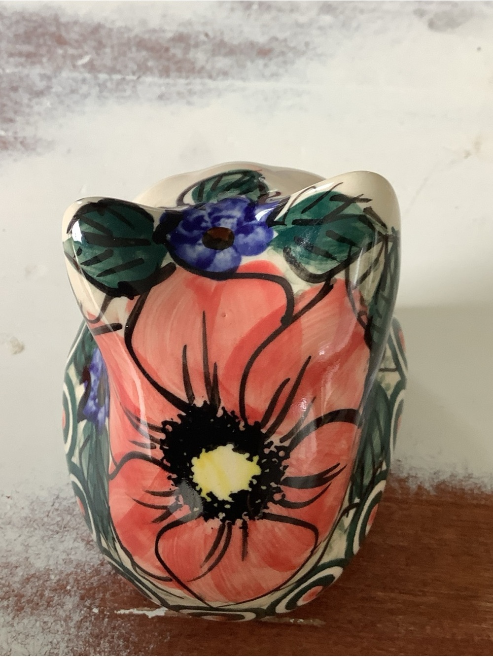 Polish Pottery UNIKAT Shelf Sitter Cat Floral - Picture 10 of 10